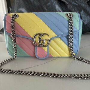 Calfskin Matelasse Diagonal Small GG Marmont Shoulder Bag Multicolor Pastel